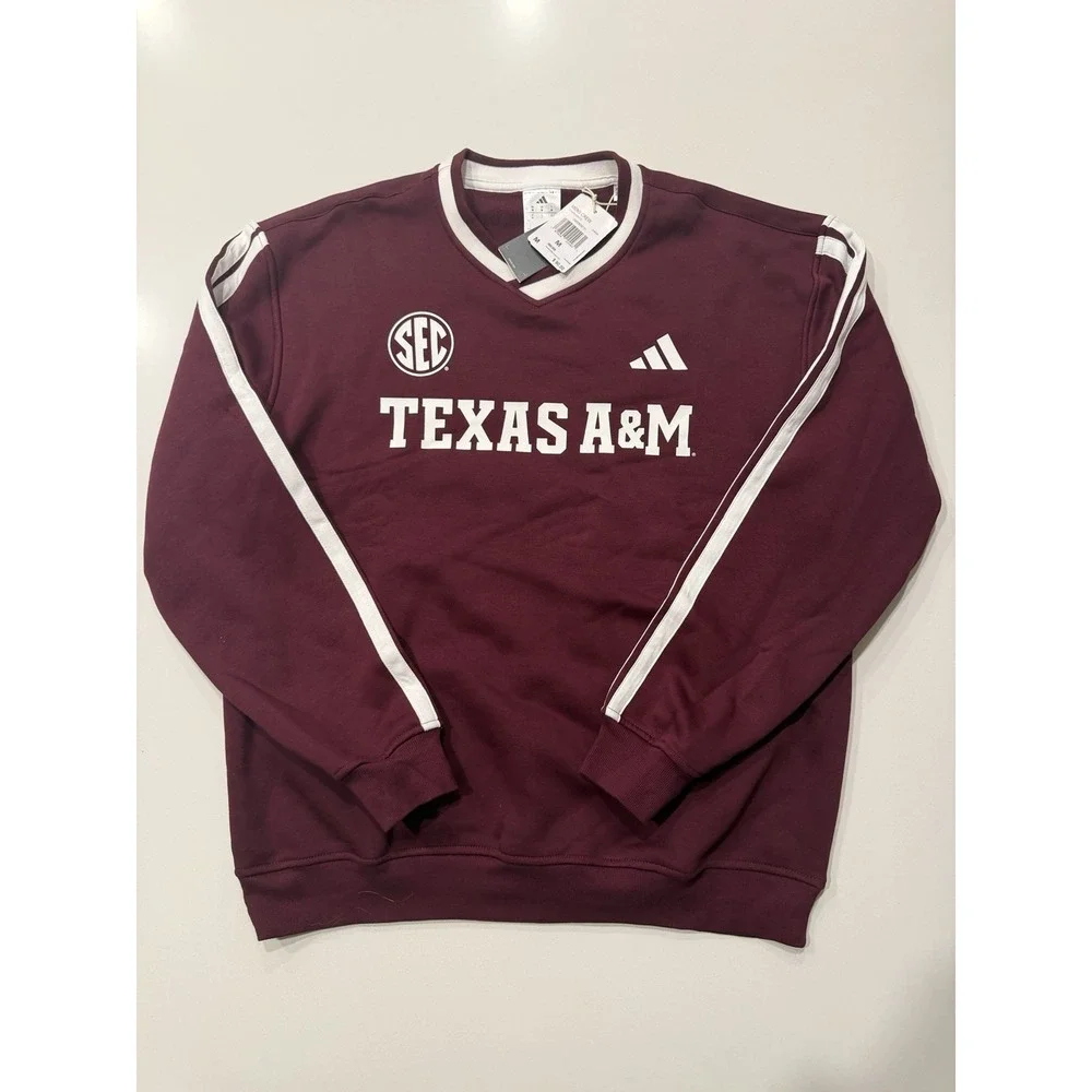 adidas Texas A&M Aggies 3-Stripes Fleece Maroon Sweatshirt JM9099 Men's Medium